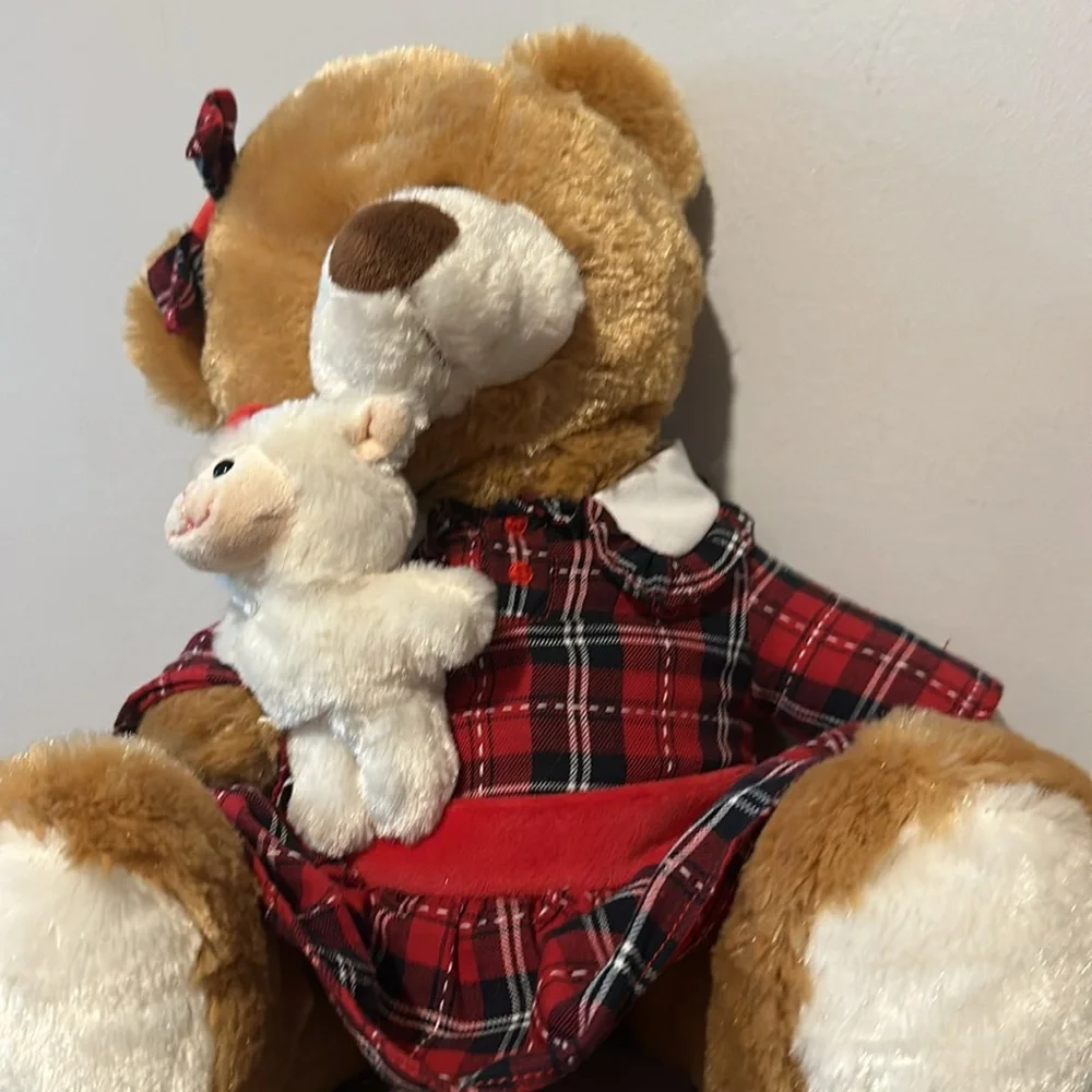 Brooks Brothers 19” plush Teddy Bear w/ lamb. Dressed in Red Plaid dress.